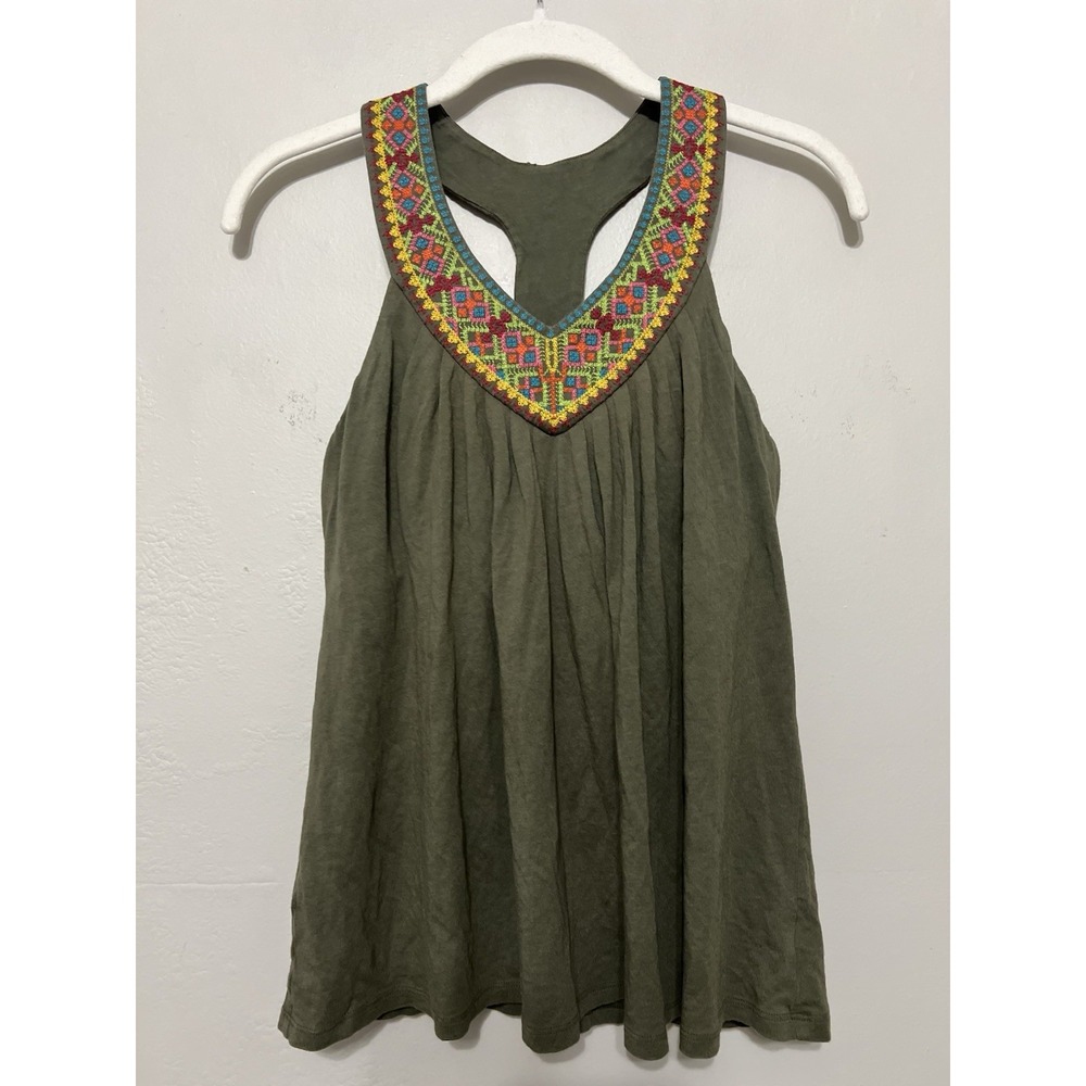 Y2K VTG Victoria Secret Halter‎ Embrodered Tank Top Shelf Bra Earthtone Green S
